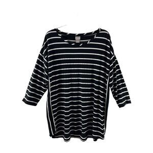 Chico's Zenergy Striped Tunic Size 2 (12/14) Black White Rayon Stretch Casual